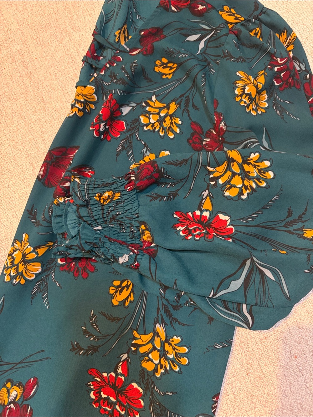 Maurices Teal Floral Top with Red & Yellow Blooms - Picture 5 of 5